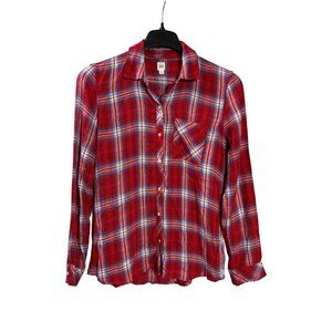 Gap Womens Plaid Long Sleeve Button Front Shirt Top M Rayon Red White Blue